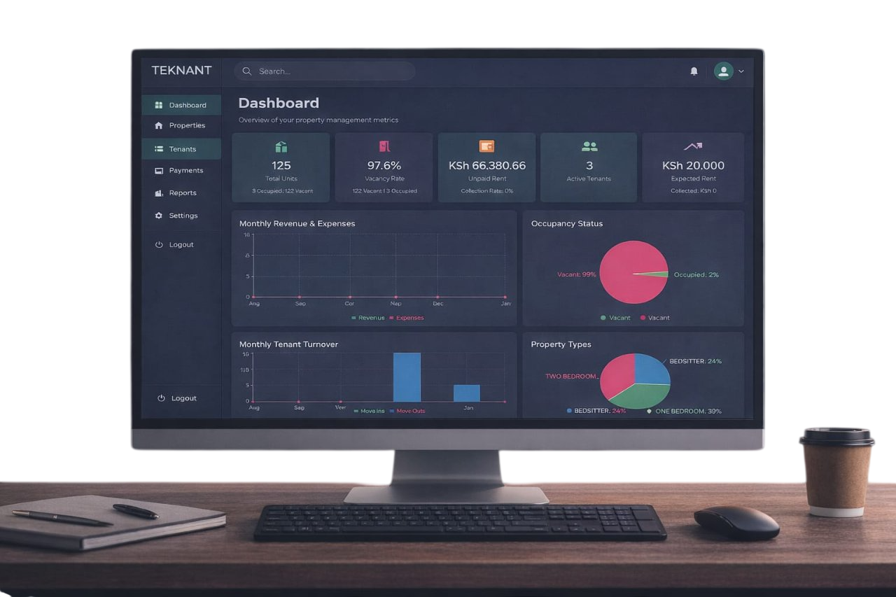 Teknant Property Management Dashboard - Track units, tenants, rent collection, and analytics